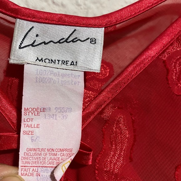 Linda Montreal women's L Red Floral‎ Lace Kimono Robe vintage gown Lingerie Set - Picture 5 of 9